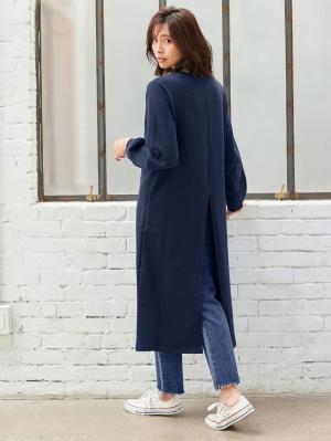 マタニティ ワンピース|【マタニティ・授乳服】裏起毛バックスリットスウェットワンピ|ネイビー