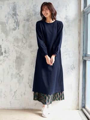 マタニティ ワンピース|【マタニティ・授乳服】裏起毛バックスリットスウェットワンピ|ネイビー