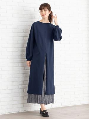 マタニティ ワンピース|【マタニティ・授乳服】裏起毛バックスリットスウェットワンピ|ネイビー