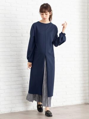 マタニティ ワンピース|【マタニティ・授乳服】裏起毛バックスリットスウェットワンピ|ネイビー