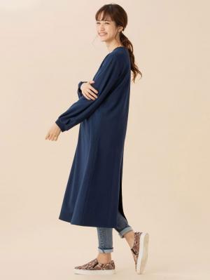 マタニティ ワンピース|【マタニティ・授乳服】裏起毛バックスリットスウェットワンピ|ネイビー