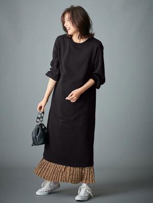 マタニティ ワンピース|【マタニティ・授乳服】裏起毛バックスリットスウェットワンピ|ブラック