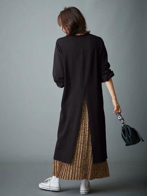 マタニティ ワンピース|【マタニティ・授乳服】裏起毛バックスリットスウェットワンピ|ブラック