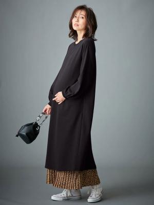 マタニティ ワンピース|【マタニティ・授乳服】裏起毛バックスリットスウェットワンピ|ブラック