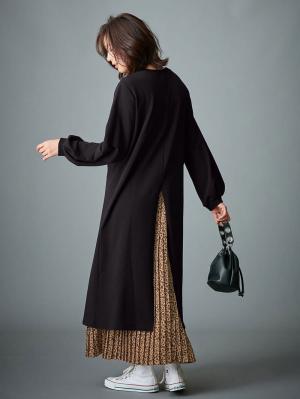 マタニティ ワンピース|【マタニティ・授乳服】裏起毛バックスリットスウェットワンピ|ブラック