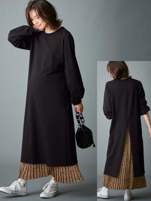 【MAX55%OFF ブラックフライデーセール対象】【マタニティ・授乳服】裏起毛バックスリットスウェットワンピ29506