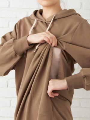 マタニティ トップス|裏起毛チュニックスウェットパーカ マタニティ・授乳服【出産後も長く使える】