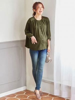 アウトレット|ヴィンテージサテンたっぷりギャザーブラウス マタニティ・授乳服【出産後も長く使える】