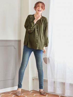 アウトレット|ヴィンテージサテンたっぷりギャザーブラウス マタニティ・授乳服【出産後も長く使える】