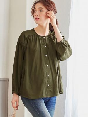 ヴィンテージサテンたっぷりギャザーブラウス　マタニティ・授乳服【出産後も長く使える】29508