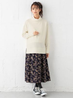 マタニティ ワンピース|ain（アイン）ニットソー裏起毛トップス デシン花柄プリントスカートドッキングワンピース　マタニティ・授乳服|オフ