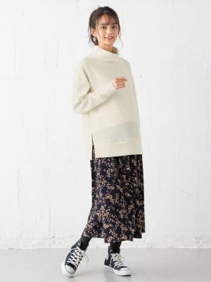 マタニティ ワンピース|ain（アイン）ニットソー裏起毛トップス デシン花柄プリントスカートドッキングワンピース　マタニティ・授乳服|オフ