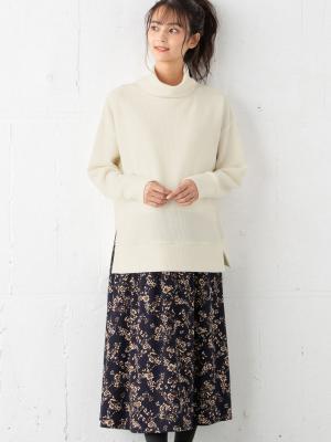 マタニティ ワンピース|ain（アイン）ニットソー裏起毛トップス デシン花柄プリントスカートドッキングワンピース　マタニティ・授乳服|オフ