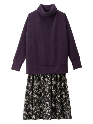 ain（アイン）ニットソー裏起毛トップス デシン花柄プリントスカートドッキングワンピース　マタニティ・授乳服 29511