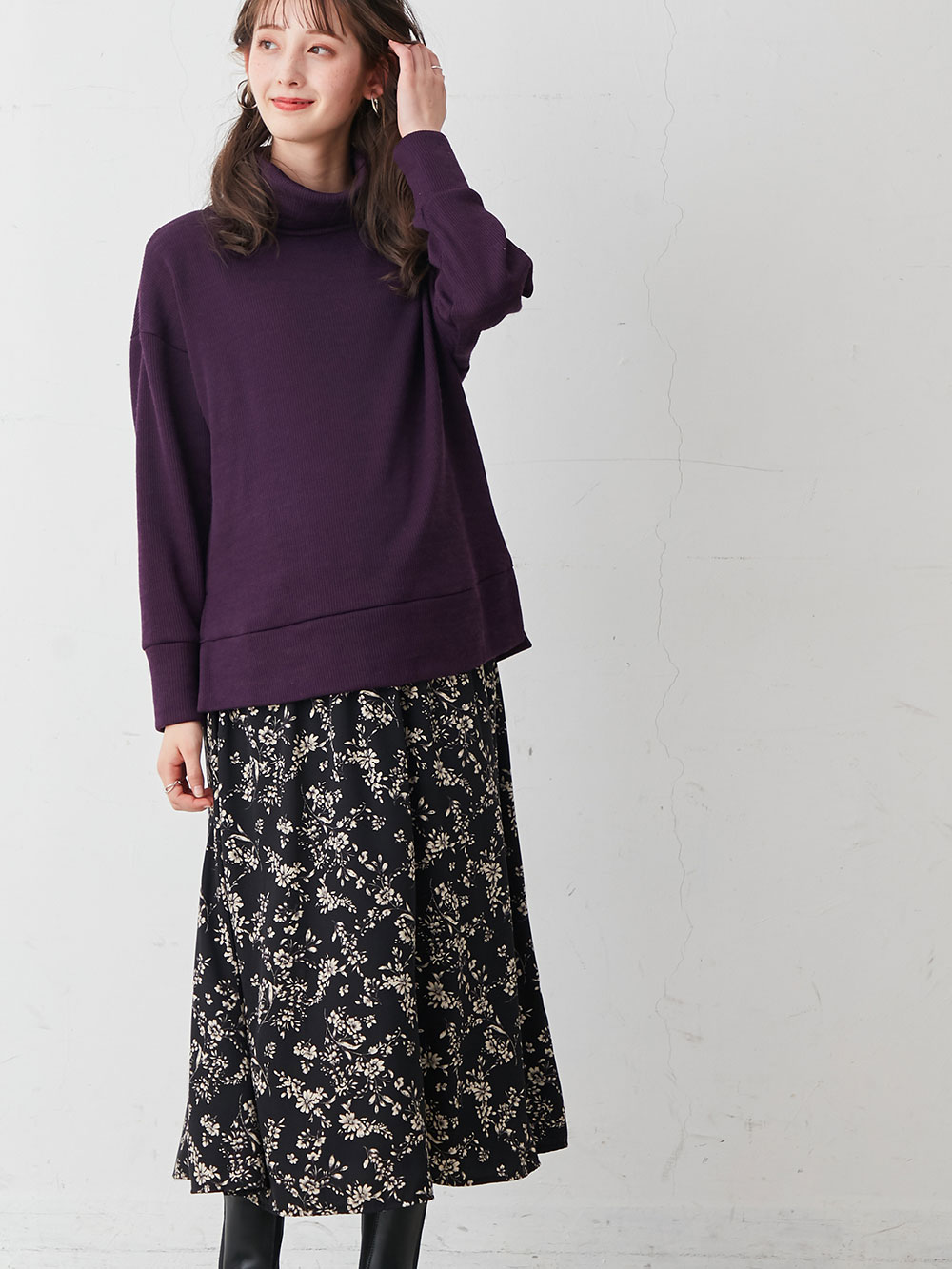 マタニティ ワンピース Ain アイン ニットソー裏起毛トップス デシン花柄プリントスカートドッキングワンピース マタニティ 授乳服 マタニティウェア 授乳服通販 エンジェリーベ 公式