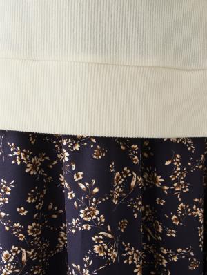 マタニティ ワンピース|ain（アイン）ニットソー裏起毛トップス デシン花柄プリントスカートドッキングワンピース　マタニティ・授乳服