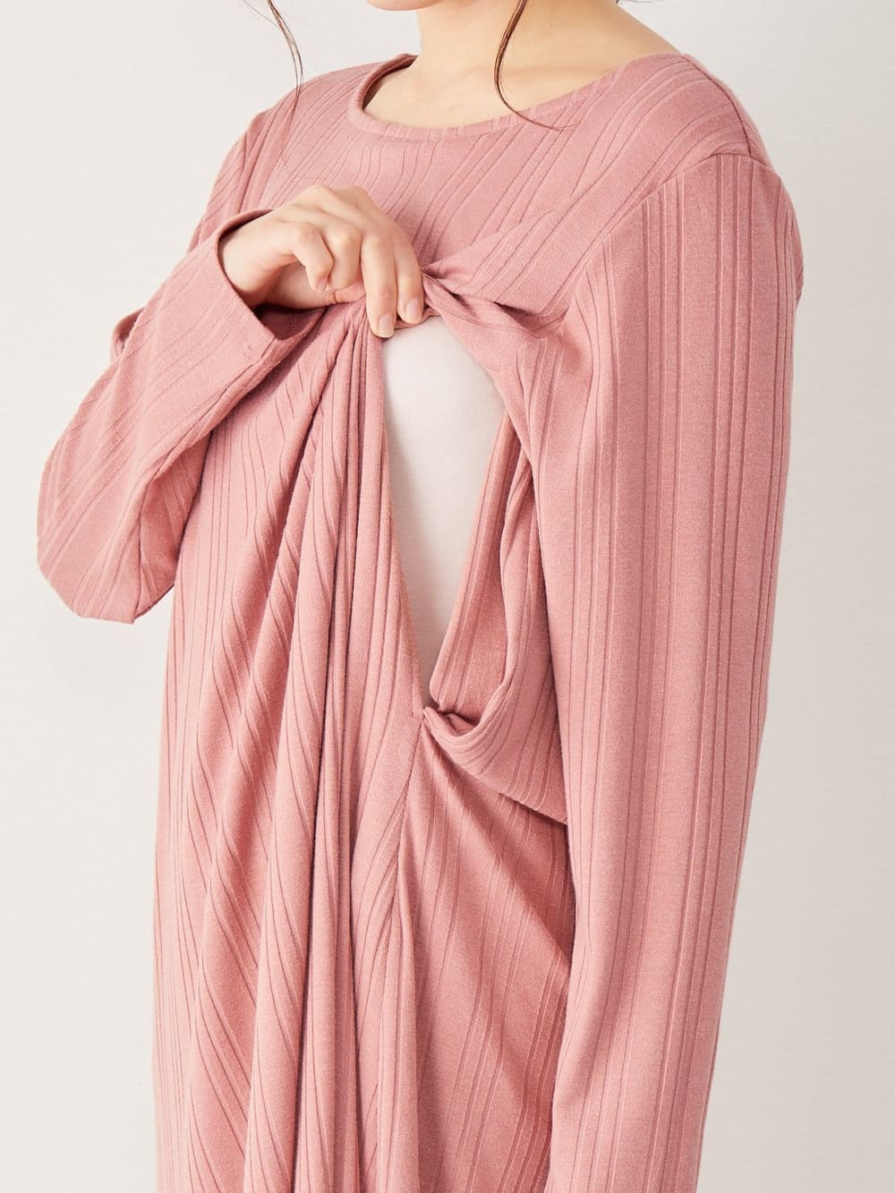 マタニティ ワンピース|ain(アイン)ランダムリブフレアワンピース マタニティ・授乳服【出産後も長く使える】