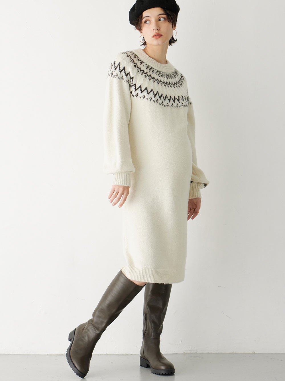 マタニティ ワンピース|フェアアイルワンピース　マタニティ・授乳服|アイボリー