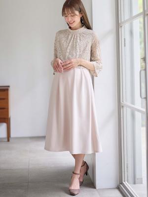マタニティ ワンピース|LOVE MIC（ラブミック）レース×強撚スムースフレアーワンピース　マタニティ・授乳服【出産後も長く使える】|ベージュ