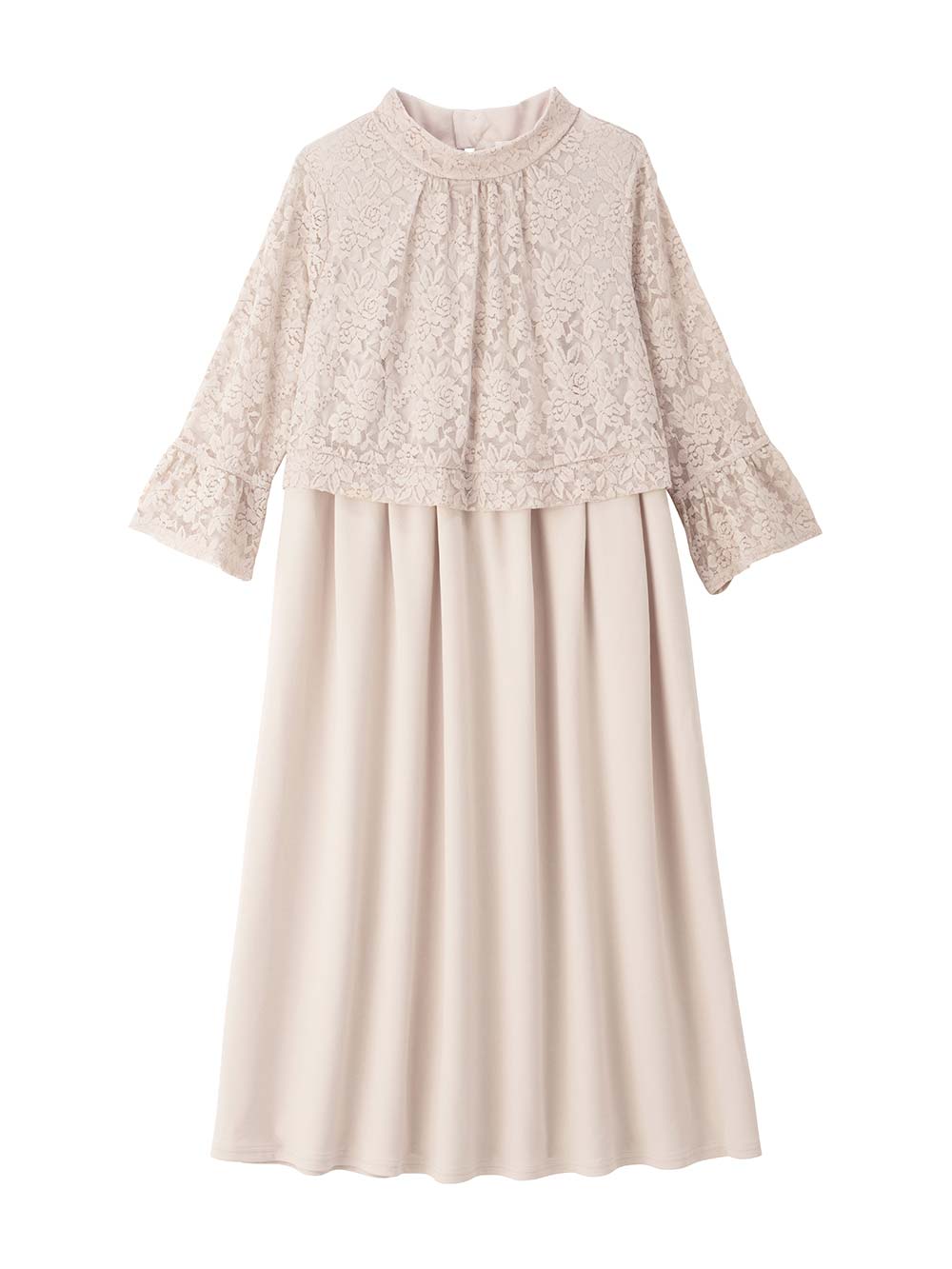 マタニティ ワンピース|LOVE MIC（ラブミック）レース×強撚スムースフレアーワンピース　マタニティ・授乳服【出産後も長く使える】|ベージュ