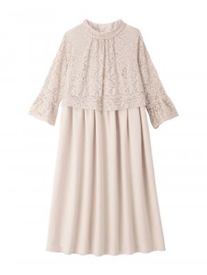 マタニティ ワンピース|LOVE MIC（ラブミック）レース×強撚スムースフレアーワンピース　マタニティ・授乳服【出産後も長く使える】|ベージュ