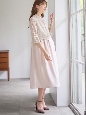 マタニティ ワンピース|LOVE MIC（ラブミック）レース×強撚スムースフレアーワンピース　マタニティ・授乳服【出産後も長く使える】|ベージュ
