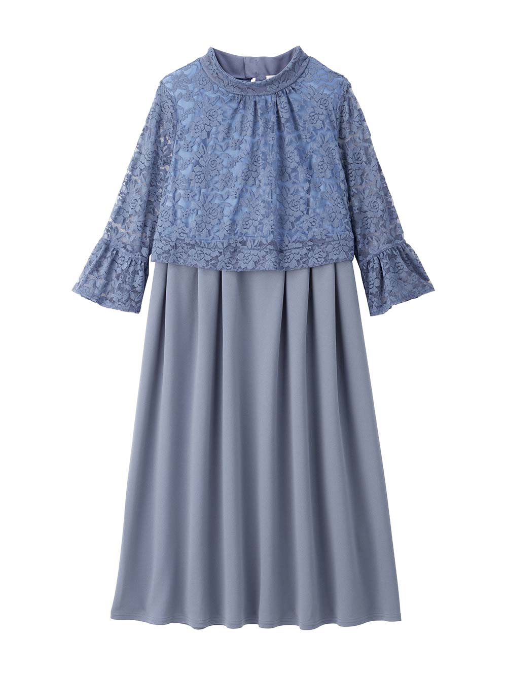 マタニティ ワンピース|LOVE MIC（ラブミック）レース×強撚スムースフレアーワンピース　マタニティ・授乳服【出産後も長く使える】|サックス