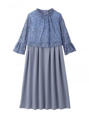 マタニティ ワンピース|LOVE MIC（ラブミック）レース×強撚スムースフレアーワンピース　マタニティ・授乳服【出産後も長く使える】|サックス