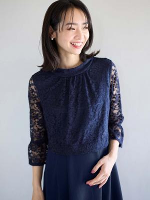 マタニティ ワンピース|LOVE MIC（ラブミック）レース×強撚スムースフレアーワンピース　マタニティ・授乳服【出産後も長く使える】|ネイビー