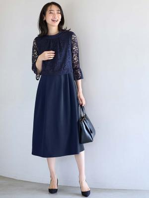 LOVE MIC（ラブミック）レース×強撚スムースフレアーワンピース　マタニティ・授乳服【出産後も長く使える】29523