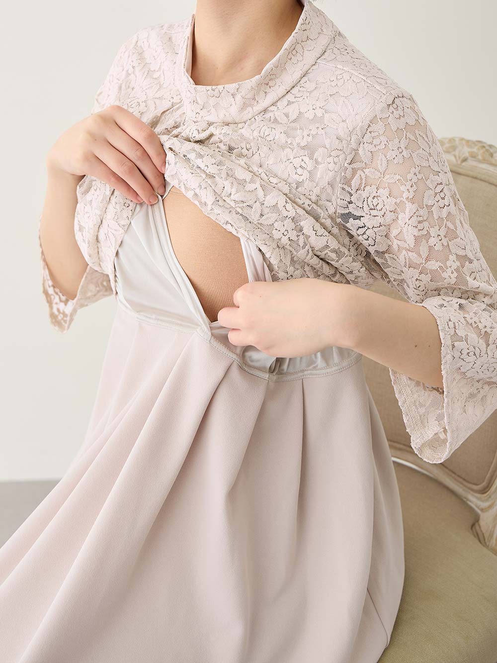 マタニティ ワンピース|LOVE MIC（ラブミック）レース×強撚スムースフレアーワンピース　マタニティ・授乳服【出産後も長く使える】