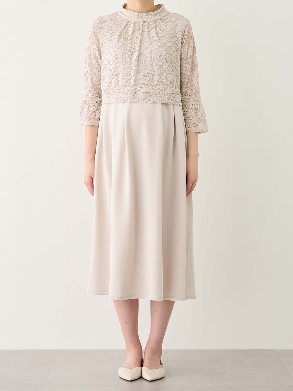 マタニティ ワンピース|LOVE MIC（ラブミック）レース×強撚スムースフレアーワンピース　マタニティ・授乳服【出産後も長く使える】