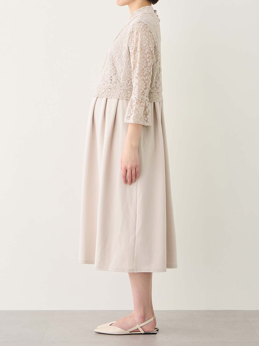 マタニティ ワンピース|LOVE MIC（ラブミック）レース×強撚スムースフレアーワンピース　マタニティ・授乳服【出産後も長く使える】