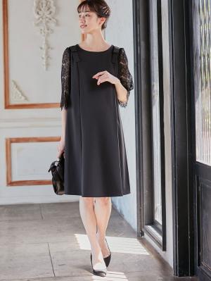 マタニティ ワンピース|LOVE MIC（ラブミック）レーススリーブストレッチジョーゼットワンピース　マタニティ・授乳服【出産後も長く使える】|ブラック