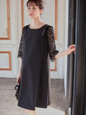 マタニティ ワンピース|LOVE MIC（ラブミック）レーススリーブストレッチジョーゼットワンピース　マタニティ・授乳服【出産後も長く使える】|ブラック