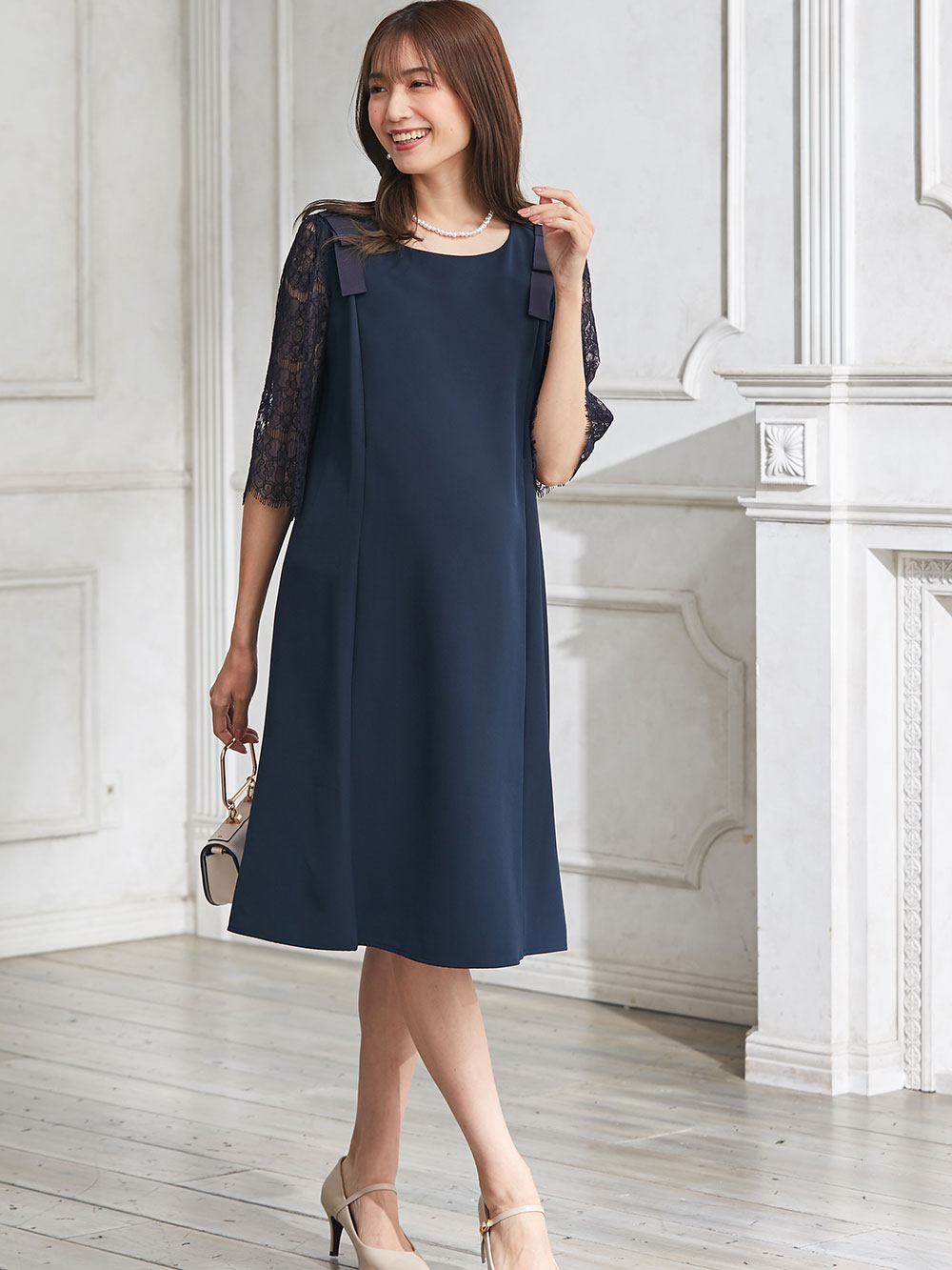 マタニティ ワンピース Love Mic レーススリーブストレッチジョーゼットワンピース マタニティ 授乳服 マタニティウェア 授乳服通販 エンジェリーベ 公式