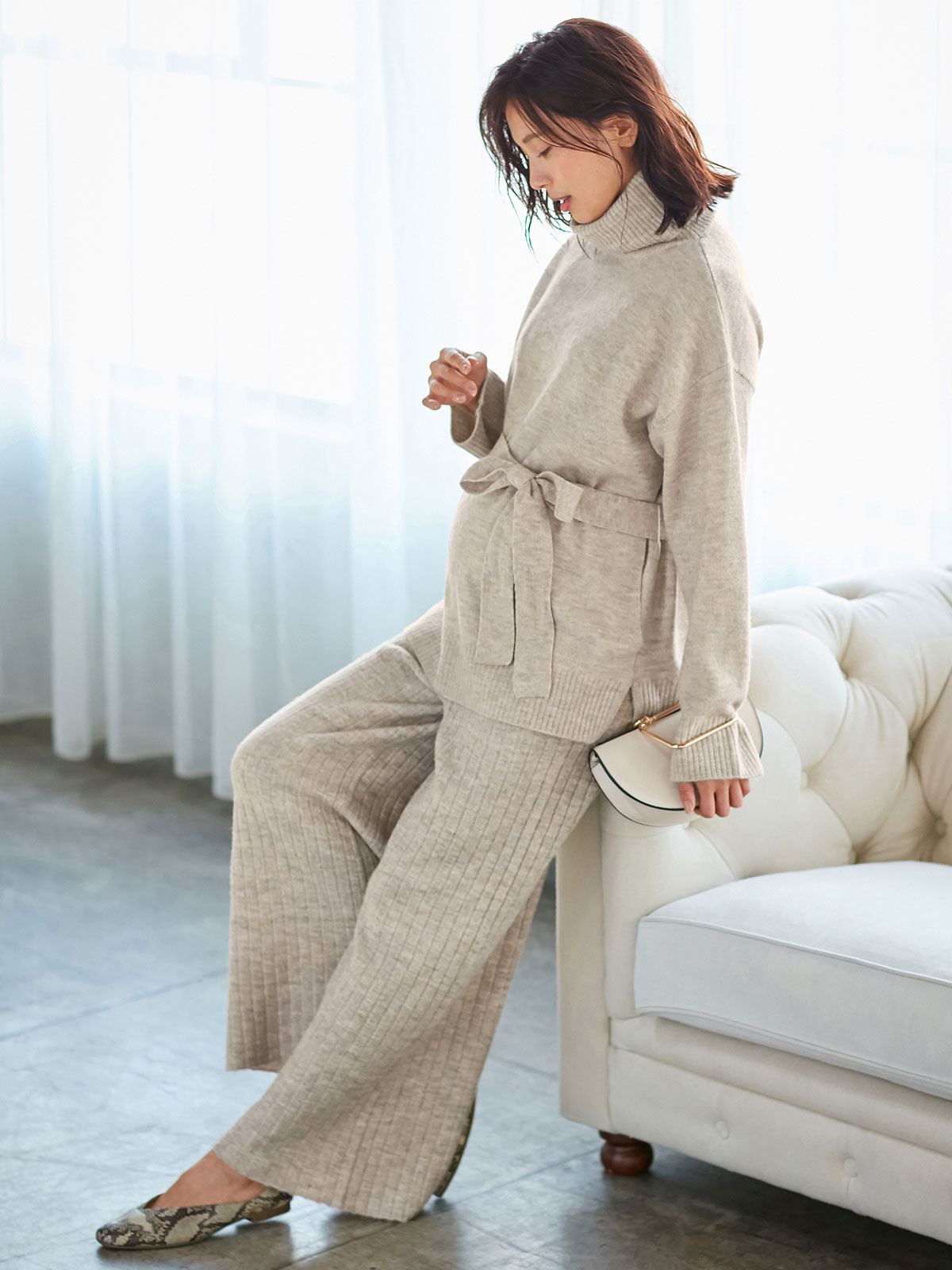 マタニティ トップス|Vicente for mom（ヴィセンテフォーマム）タートルニットトップス　マタニティ・授乳服|ベージュ