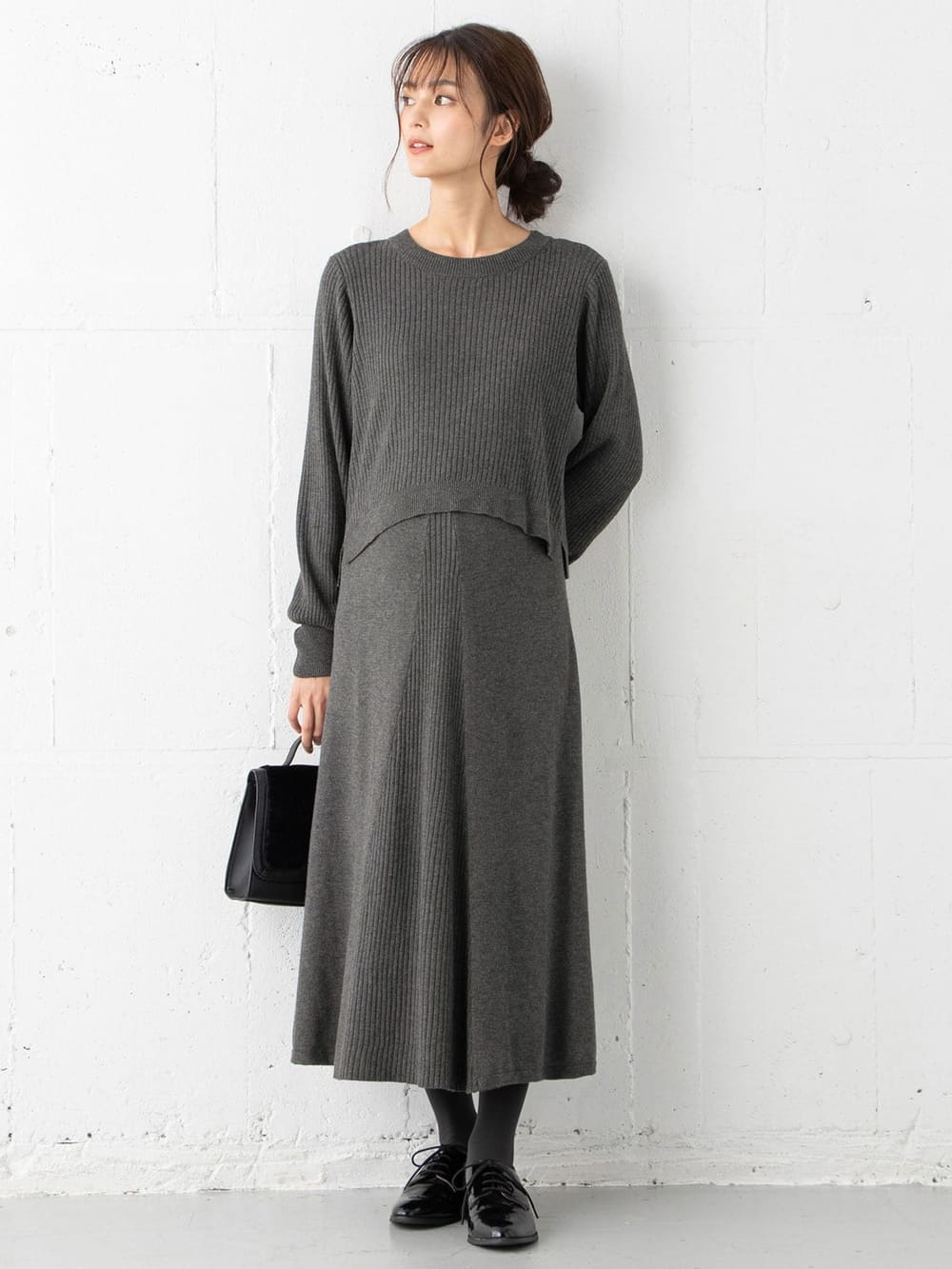 マタニティ ワンピース Vicente For Mom 授乳口付 ニットロングフレアワンピース マタニティウェア 授乳服通販 エンジェリーベ 公式