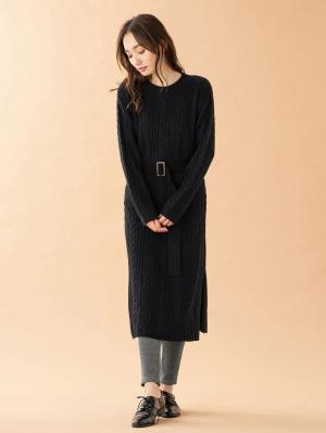 マタニティ ワンピース|Vicente for mom（ヴィセンテフォーマム）ケーブルニットワンピース　マタニティ・授乳服|ブラック