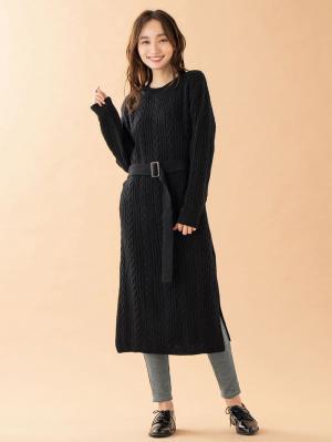 マタニティ ワンピース|Vicente for mom（ヴィセンテフォーマム）ケーブルニットワンピース　マタニティ・授乳服|ブラック