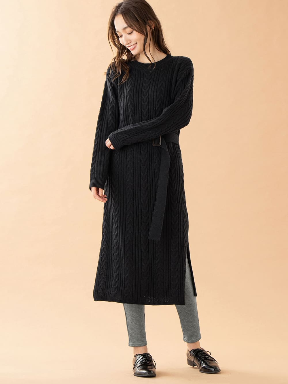 マタニティ ワンピース|Vicente for mom（ヴィセンテフォーマム）ケーブルニットワンピース　マタニティ・授乳服|ブラック