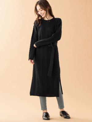 マタニティ ワンピース|Vicente for mom（ヴィセンテフォーマム）ケーブルニットワンピース　マタニティ・授乳服|ブラック