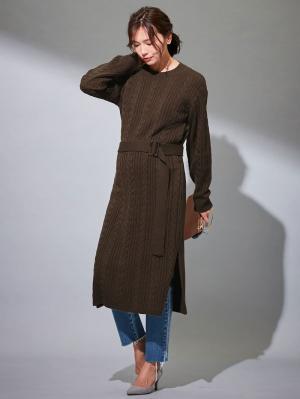 マタニティ ワンピース|Vicente for mom（ヴィセンテフォーマム）ケーブルニットワンピース　マタニティ・授乳服|ブラウン