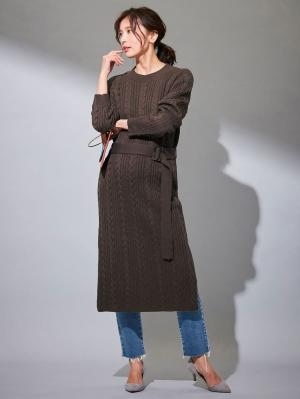 マタニティ ワンピース|Vicente for mom（ヴィセンテフォーマム）ケーブルニットワンピース　マタニティ・授乳服|ブラウン