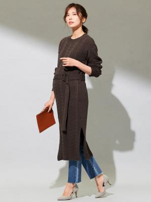 マタニティ ワンピース|Vicente for mom（ヴィセンテフォーマム）ケーブルニットワンピース　マタニティ・授乳服|ブラウン