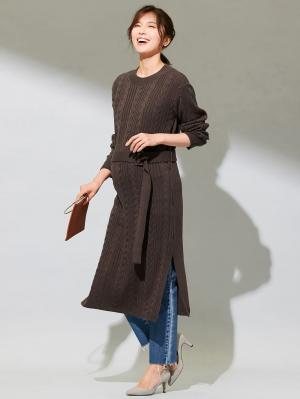 マタニティ ワンピース|Vicente for mom（ヴィセンテフォーマム）ケーブルニットワンピース　マタニティ・授乳服|ブラウン