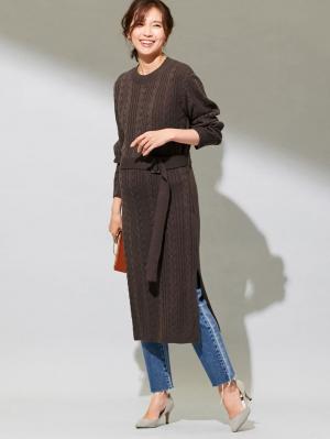 マタニティ ワンピース|Vicente for mom（ヴィセンテフォーマム）ケーブルニットワンピース　マタニティ・授乳服|ブラウン