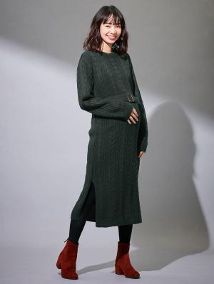 マタニティ ワンピース|Vicente for mom（ヴィセンテフォーマム）ケーブルニットワンピース　マタニティ・授乳服|グリーン