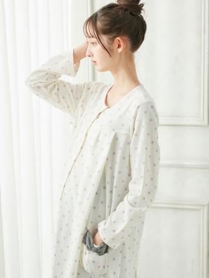 マタニティ パジャマ・ルームウェア|mutti ei（ムッティアイ）【授乳口付】ガーゼ裏毛ドットプリント×スムース無地パンツ|アイボリー