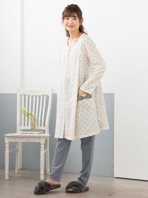 マタニティ パジャマ・ルームウェア|mutti ei（ムッティアイ）【授乳口付】ガーゼ裏毛ドットプリント×スムース無地パンツ|アイボリー